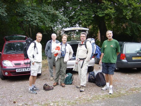 John, Norm, Bill, Dick & Pat at the Cedar youth Hostel ready for the off!